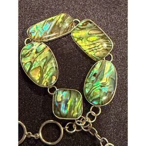 VTG sterling silver 925 bracelet abalone shell sterling linked, adjustable 7-8”